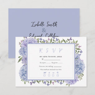 Elegant Dusty Blue Watercolor Hydrangeas Wedding RSVP Card