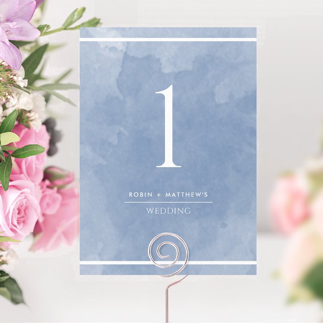 Elegant Dusty Blue Watercolor Table Number (Creator Uploaded)