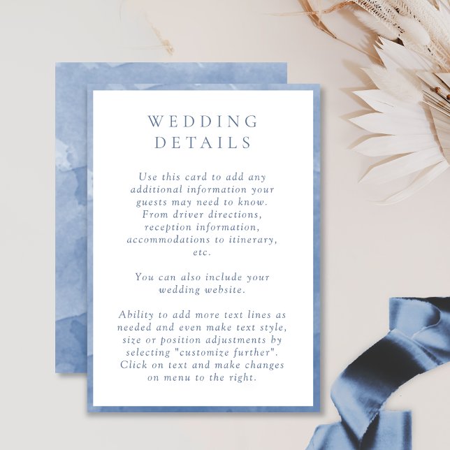Elegant Dusty Blue Watercolor Wedding Details Enclosure Card (Creator Uploaded)