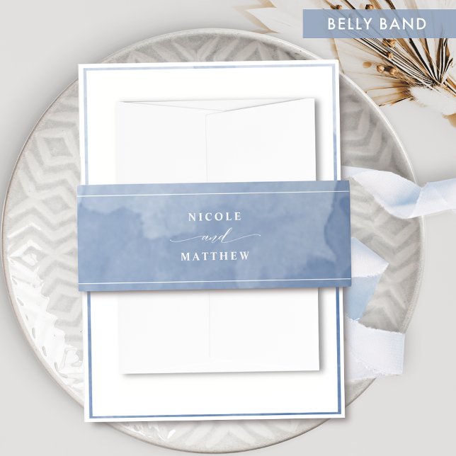 Elegant Dusty Blue Watercolor, Wedding Invitation Belly Band (Creator Uploaded)