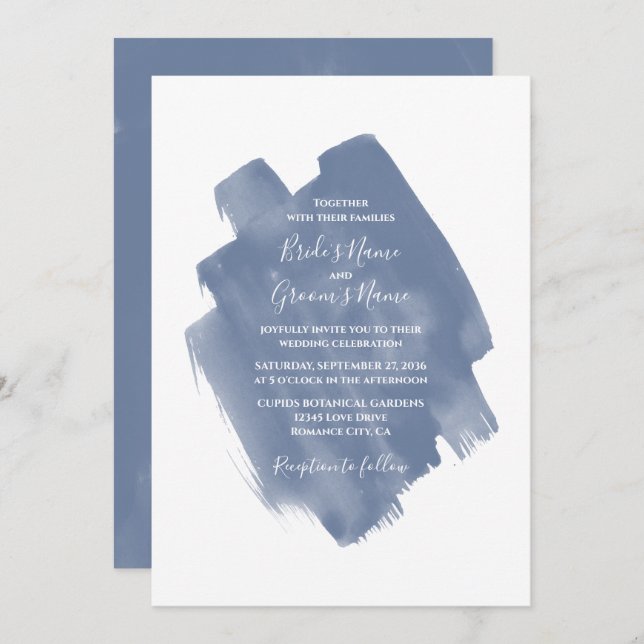 Elegant Dusty Blue Watercolor Wedding Invitations (Front/Back)