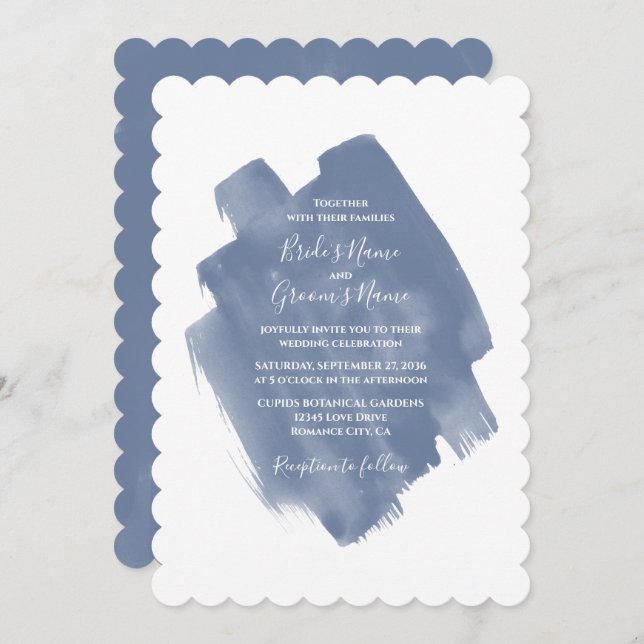 Elegant Dusty Blue Watercolor Wedding Invitations (Front/Back)