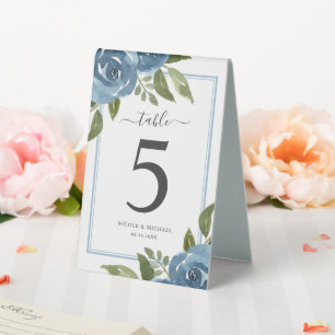 Elegant Dusty Blue Watercolor Wedding Number