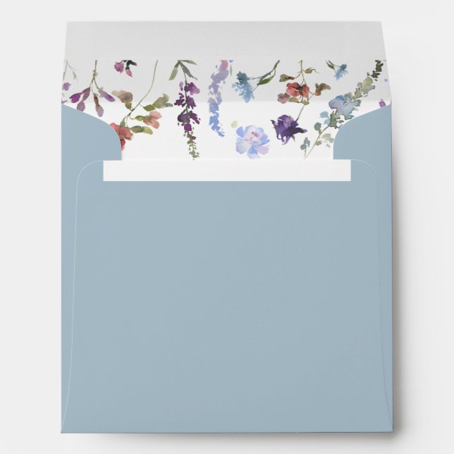 Elegant Dusty Blue Watercolor Wildflower Square Envelope (Back (Bottom))