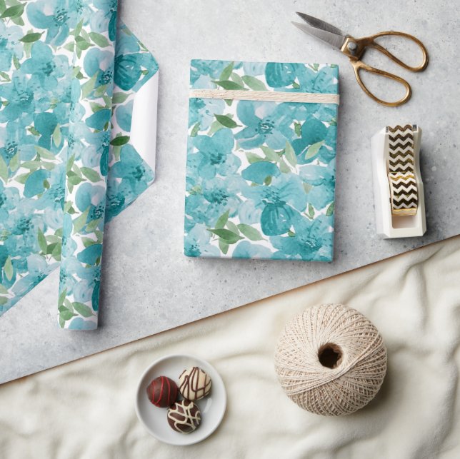 Elegant Dusty Blue Watercolor Wildflower Wrapping Paper (Crafts)