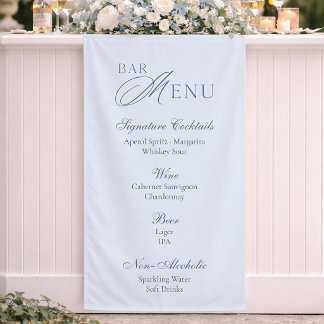 Elegant Dusty Blue Wedding Bar Menu Banner