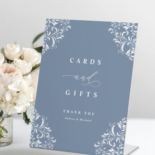 Elegant Dusty Blue Wedding Cards & Gifts Pedestal Sign (Creator Uploaded)