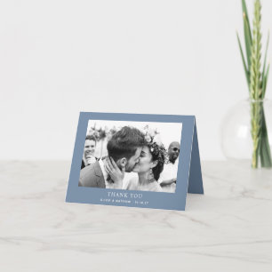 Elegant Dusty Blue Wedding Coastal Modern Photo Thank You Card