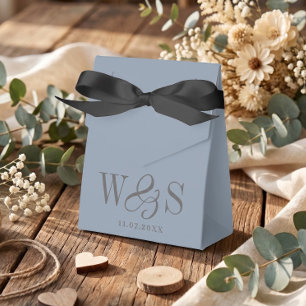 Elegant Dusty Blue Wedding Couples Initials Favour Box