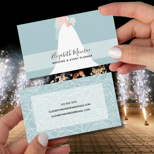 Elegant Dusty Blue Wedding Event Planner Business Card (Creator Uploaded)