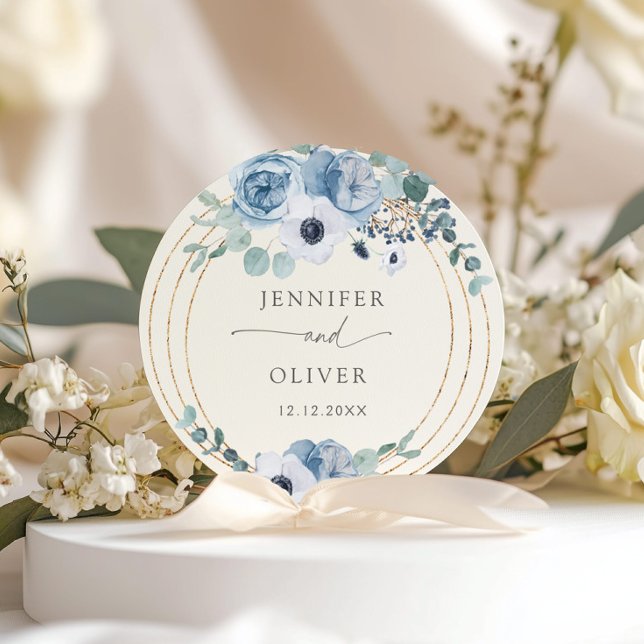 Elegant Dusty blue wedding favour Classic Round St Classic Round Sticker (Creator Uploaded)
