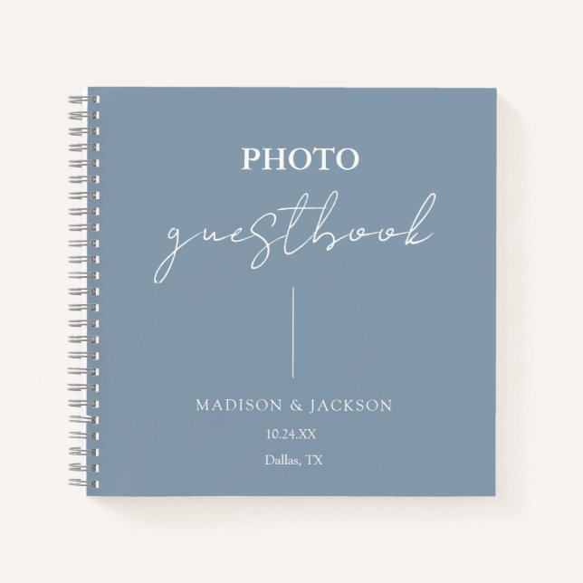 Elegant Dusty Blue Wedding Guestbook Notebook (Front)