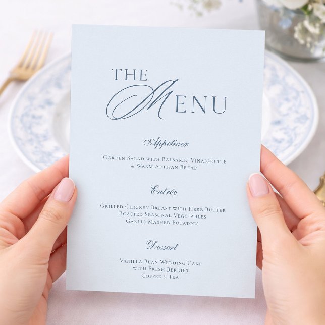Elegant Dusty Blue Wedding Menu Card (Creator Uploaded)