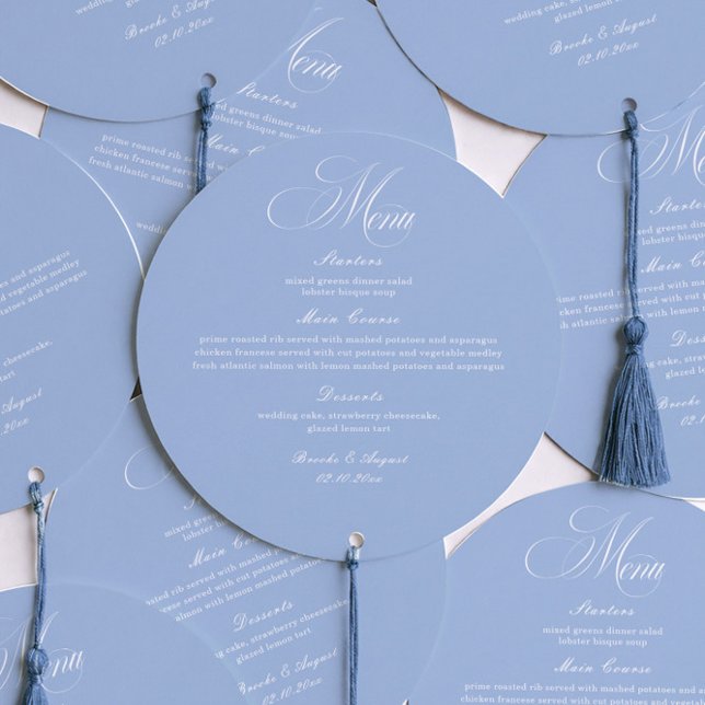 Elegant Dusty Blue Wedding Menu Circle Card (Creator Uploaded)