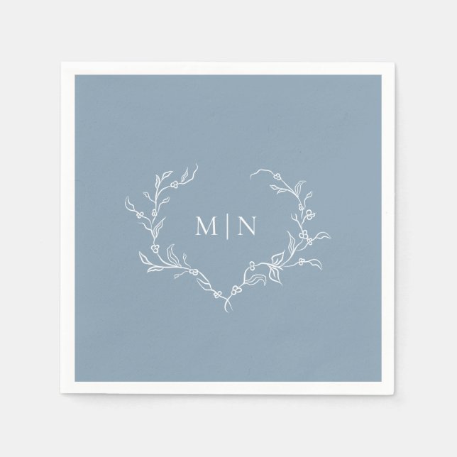 Elegant  Dusty Blue Wedding Monogram Paper Napkin (Front)