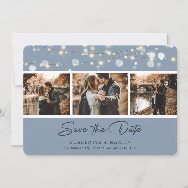 Elegant Dusty Blue Wedding Photo Save The Date (Front)