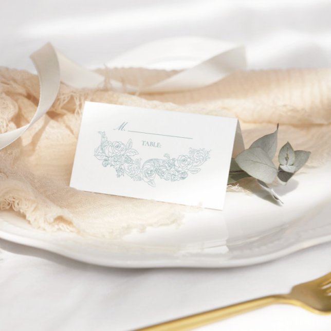 Elegant Dusty Blue Wedding Place Card (Creator Uploaded)