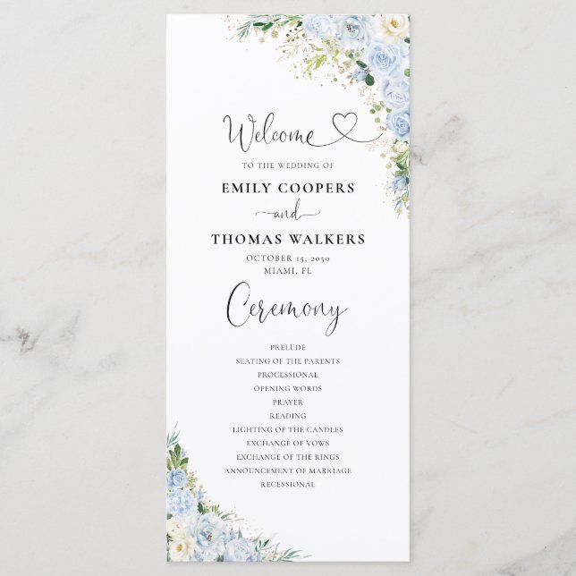 Elegant Dusty Blue Wedding Program (Front)