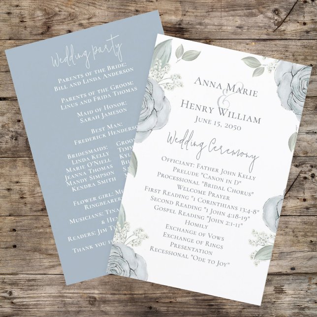 Elegant Dusty Blue Wedding Program Floral (Creator Uploaded)