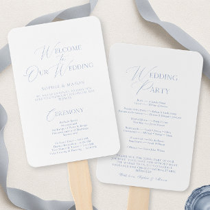 Elegant Dusty Blue Wedding Program & Welcome Sign Hand Fan