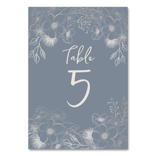 Elegant Dusty Blue Wedding Table Number (Front)