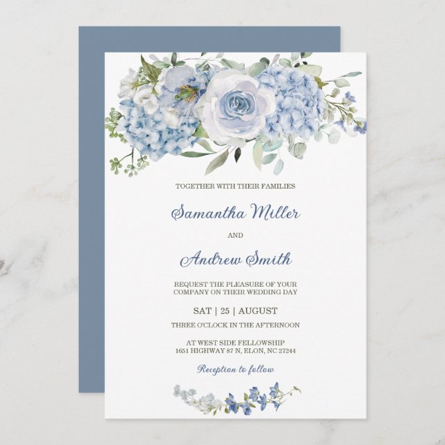 Elegant Dusty Blue Wedding Template (Front/Back)