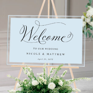Elegant Dusty Blue Wedding Welcome Acrylic Sign