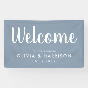 Elegant Dusty Blue Wedding Welcome Sign Banner