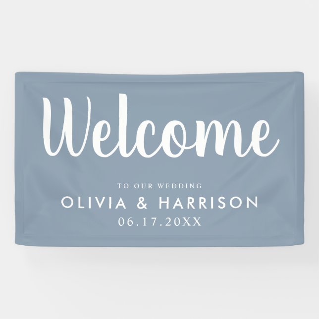 Elegant Dusty Blue Wedding Welcome Sign Banner (Horizontal)
