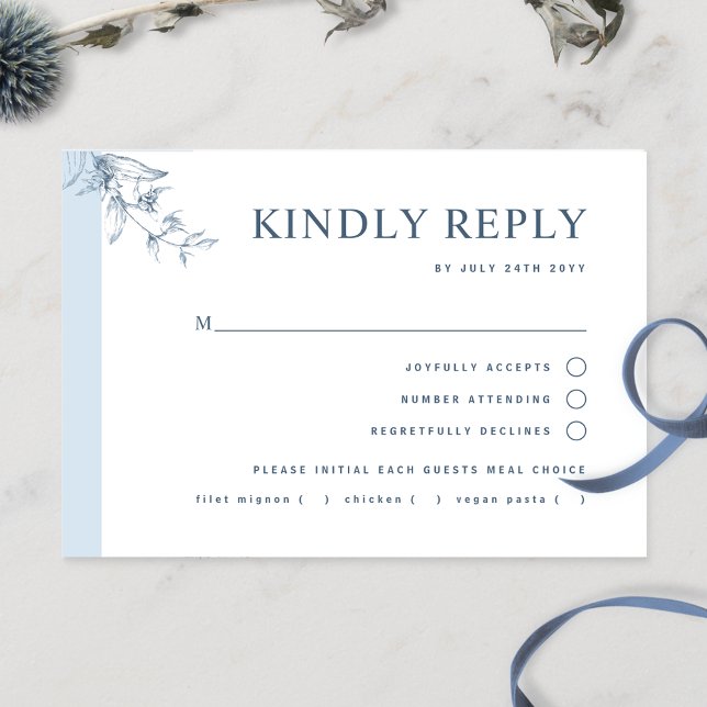 Elegant, Dusty Blue Wedding With/Without Meal RSV RSVP Card (Creator Uploaded)