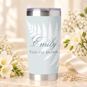 Elegant Dusty Blue White Fern Maid of Honour Insulated Tumbler