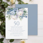 Elegant Dusty Blue White Floral 50th Birthday Invitation<br><div class="desc">Elegant dusty blue and white floral women's 50th birthday party invitation. This invitation can be purchased printed or as a digital invitation to share with family and friends on social media or through email. Contact me for assistance with your customisations or to request additional matching or coordinating Zazzle products for...</div>