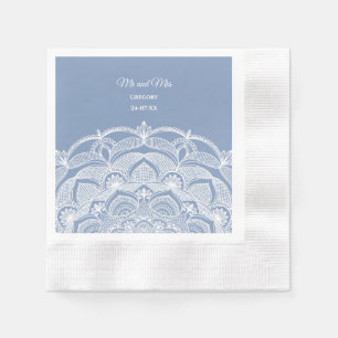 Elegant dusty blue white lace mandala classic napkin