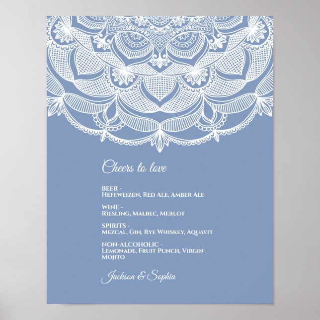 Elegant dusty blue white lace mandala classic poster (Front)