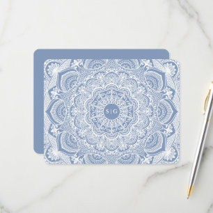 Elegant dusty blue white lace mandala classic RSVP card