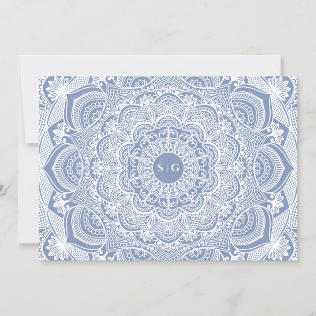 Elegant dusty blue white lace mandala classic thank you card (Front)