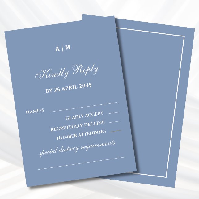 Elegant Dusty Blue White Modern Wedding RSVP Card  (Creator Uploaded)