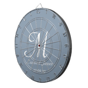 Elegant Dusty Blue White Monogram Initial Name  Dartboard