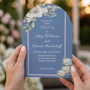 Elegant Dusty Blue White Roses Wedding Acrylic Invitations