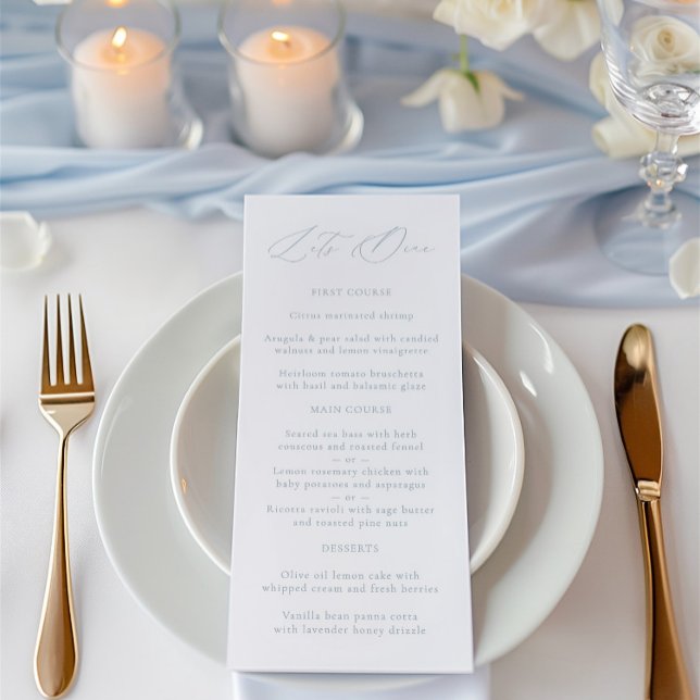 Elegant Dusty Blue & White Wedding Menu (Elegant Dusty Blue & White Wedding Menu)