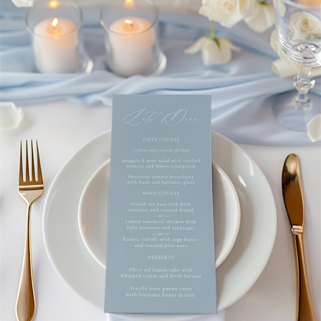 Elegant Dusty Blue & White Wedding Menu (Elegant Dusty Blue & White Wedding Menu)