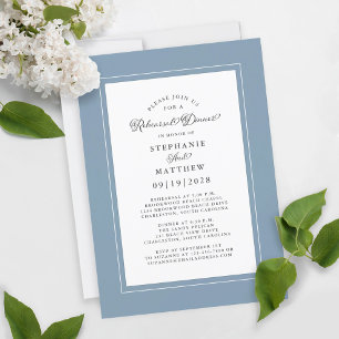 Elegant Dusty Blue White Wedding Rehearsal Dinner Invitation
