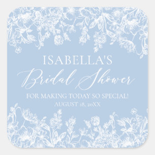 Elegant Dusty Blue White Wildflower Bridal Shower  Square Sticker