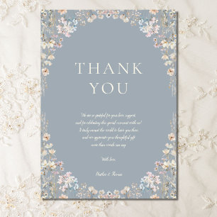 Elegant Dusty Blue Wildflower Baby Shower  Thank You Card