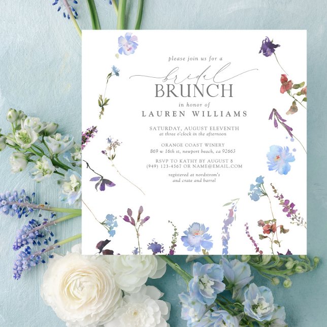 Elegant Dusty Blue Wildflower Bridal Brunch Invitation (Creator Uploaded)