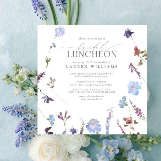 Elegant Dusty Blue Wildflower Bridal Luncheon Invitation (Creator Uploaded)