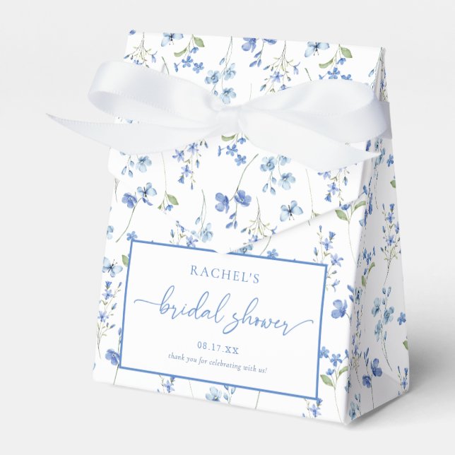 Elegant Dusty Blue Wildflower Bridal Shower Favour Box (Front Side)