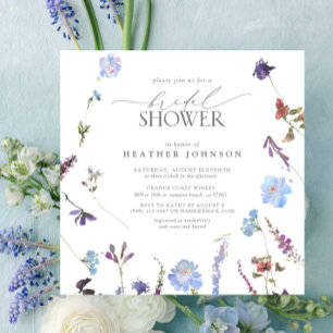 Elegant Dusty Blue Wildflower Bridal Shower Invitation