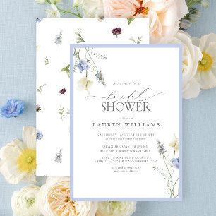 Elegant Dusty Blue Wildflower Bridal Shower Invitation