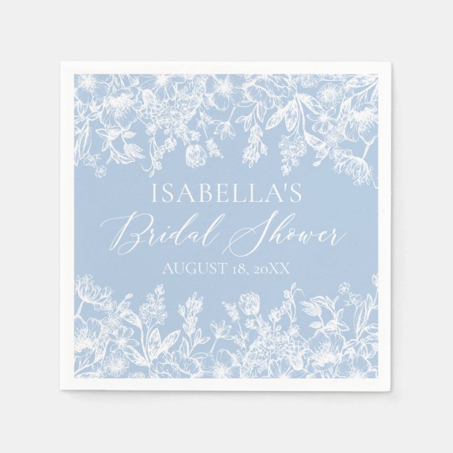 Elegant Dusty Blue Wildflower Bridal Shower  Napkin (Front)